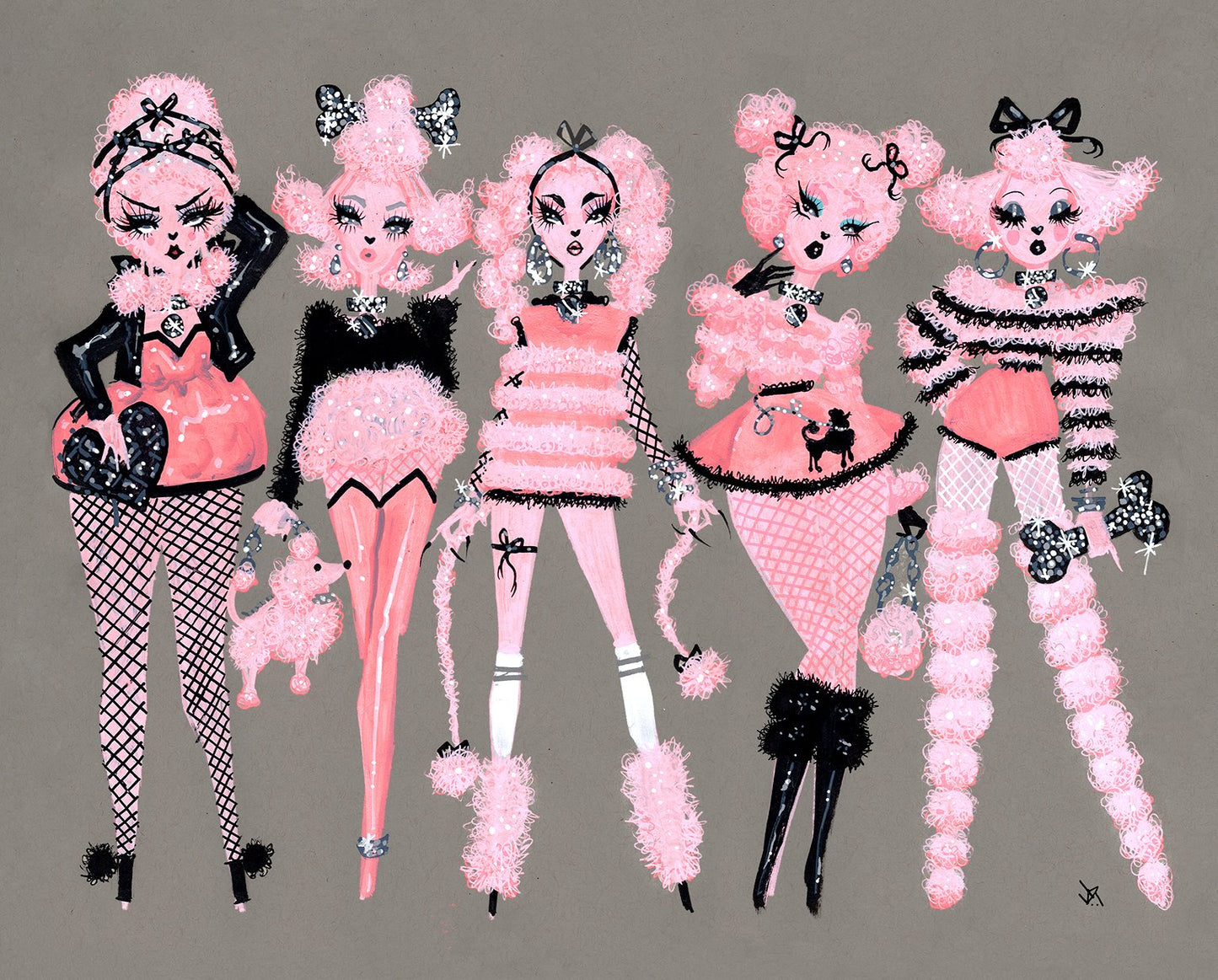 "Pink Poodles" Art Print