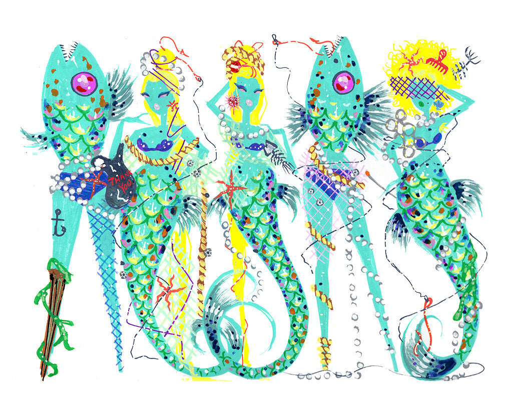 "Green Mermaids" Art Print