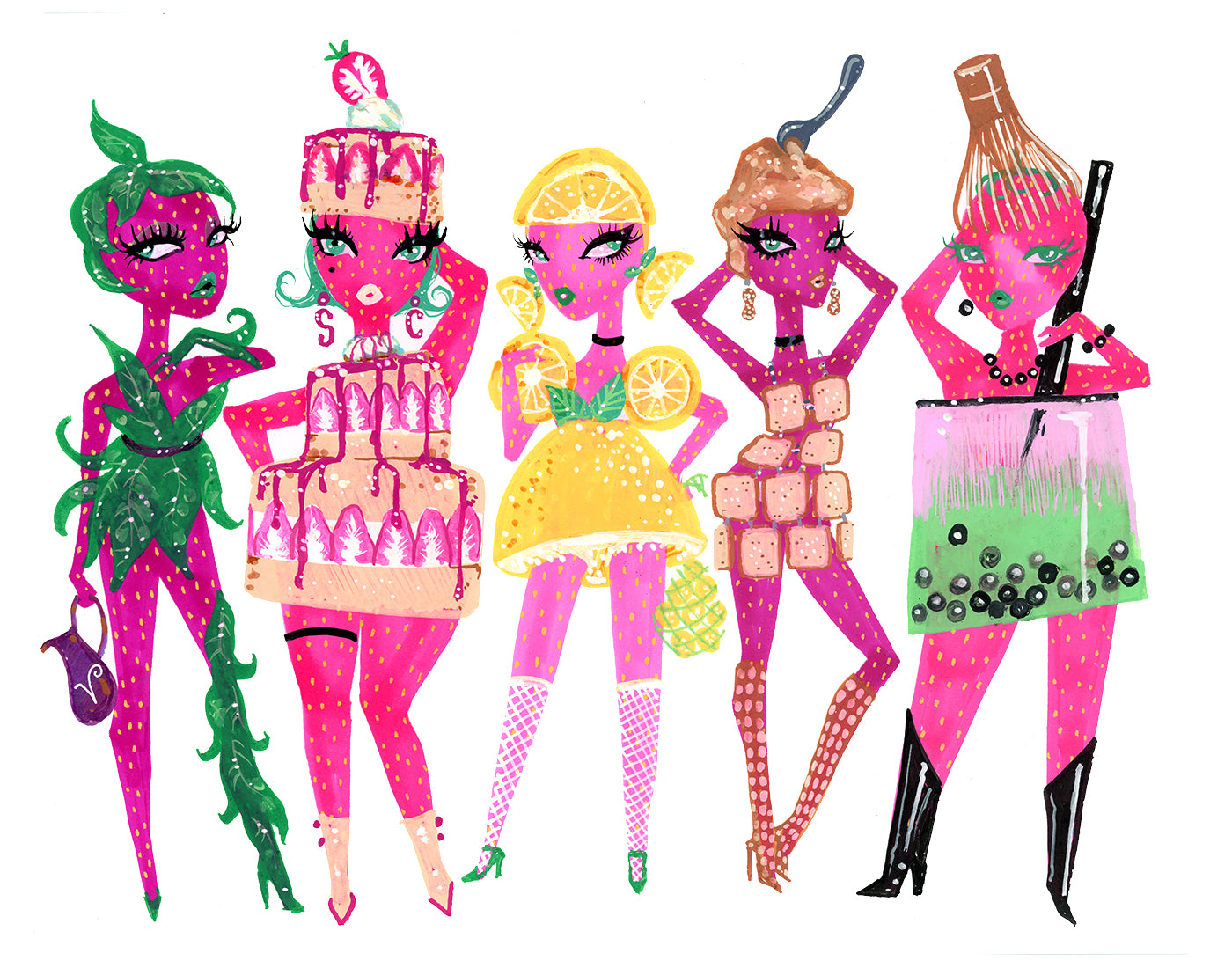 "Strawberry Dress Up 2" Art Print